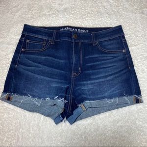 AE hi rise shortie dark wash size 10 denim shorts